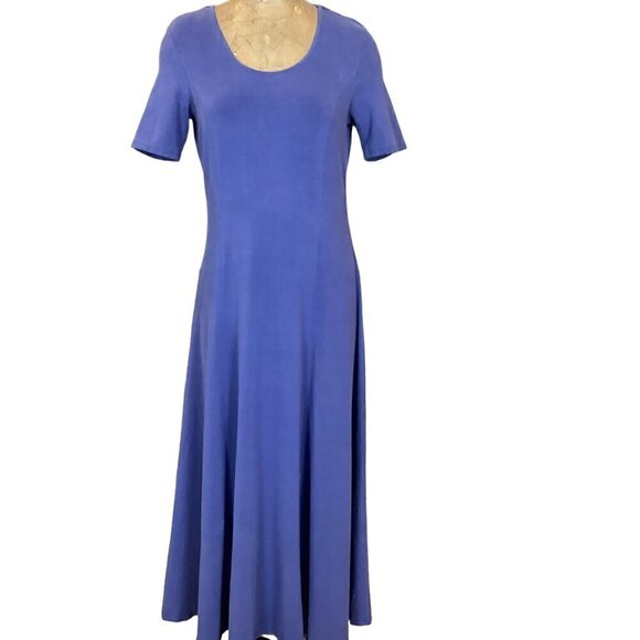 Chadwicks of Boston Midi Dress Short Sleeve Swing Skirt Cotton Sz M Blue 275B - Picture 1 of 7